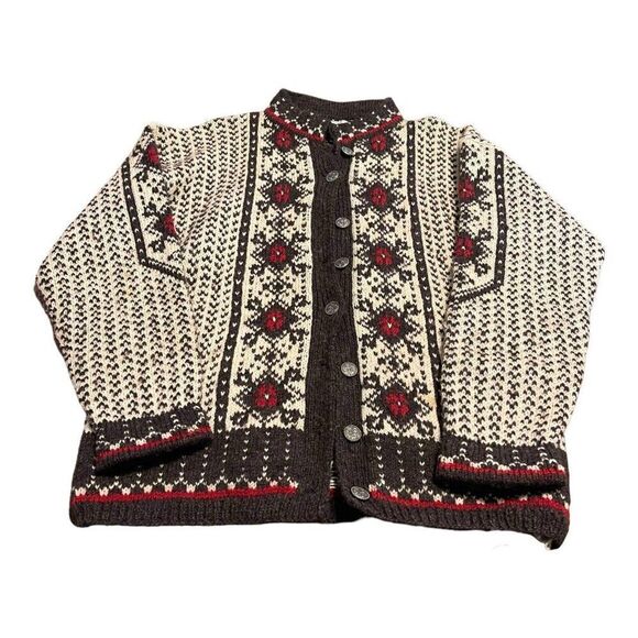 Norsk Husflid Norway Wool Knitted Button Down Cardigan Detailed Sweater Vintage - Picture 1 of 6